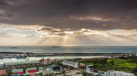 Crepuscular sun rays during sunset over the sea Video stock 66320696