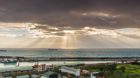 Crepuscular sun rays during sunset over the sea Stock-Footage 66320753