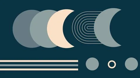 Crescent and Orbit Geometric Design in Soft Stock Illustration