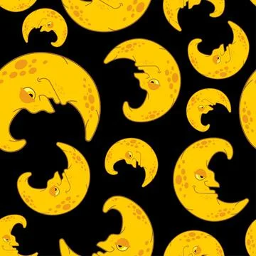 Crescent face pattern seamless. Moon With Face background. Vector texture Stock Illustration