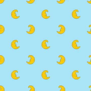 Crescent face pixel art pattern seamless. 8 bit Moon With Face background. pi Stock Illustration