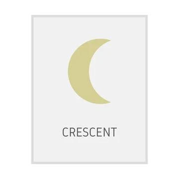 Crescent geometric shape flash card element symbol for preschool education Stock Illustration