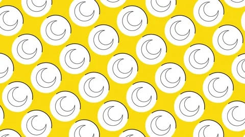 Crescent icon in white circle with black line in pattern on a yellow background Stock Footage 173172375