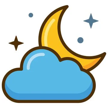 Crescent moon and blue cloud night weather forecast flat icon. Stock Illustration