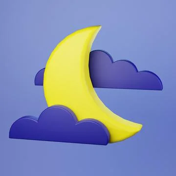 Crescent moon and cloud icon on the night sky. 3d render Stock Illustration