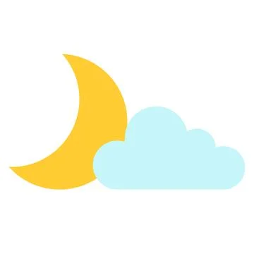 Crescent moon and cloud icon. Vector illustration in flat style isolated on.. Illustrazione stock