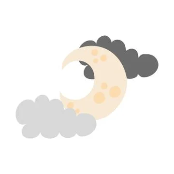 Crescent moon and clouds flat style icon Ilustração Stock