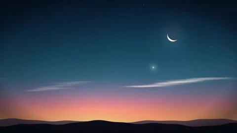 Crescent Moon And Evening Star Twilight Gradient Sky Seamless Loop Stock Footage 346728518