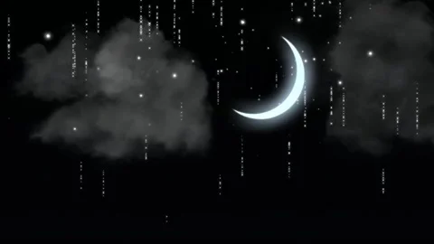 Crescent Moon and Glowing Rain Animation Clip Stockbeeldmateriaal 331716363