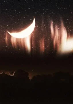 Crescent Moon and Grunge Clouds Stock Illustration
