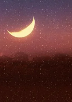 Crescent Moon and Grunge Clouds Stock Illustration