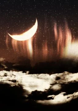 Crescent Moon and Grunge Clouds イラスト素材