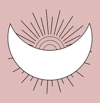 A crescent moon and a linear sun in the style of doodles. Magic amulet in Boho 스톡 일러스트