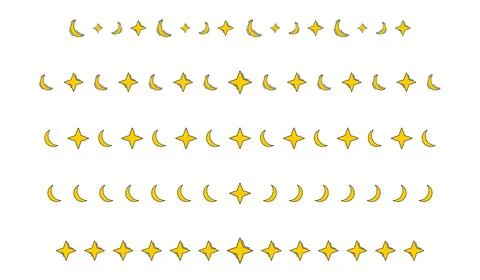 Crescent Moon and Star Border Set with Yellow Celestial Decorative Elements Stock Illustration