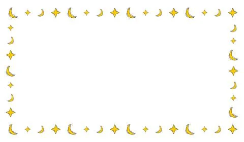 Crescent Moon and Star Border Frame with Hand Drawn Celestial Doodles Stock Illustration