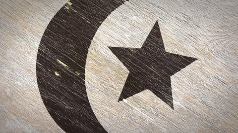 Crescent Moon And Star - Islamic Symbol. 4K, 60fps Stock Footage 119694680