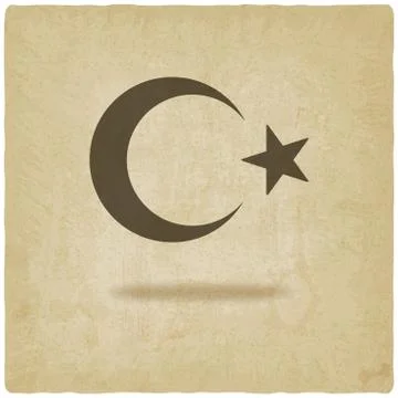 Crescent moon and star old background Stock Illustration