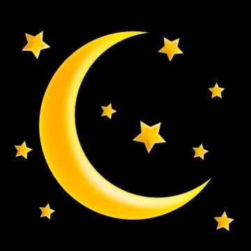 Crescent moon and star vector symbol icon design. Ilustração Stock