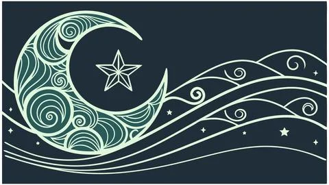 Crescent moon and star vector art design for ramadan kareem islamic holiday Stock Illustration