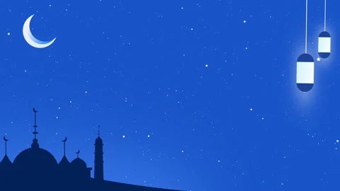 Crescent Moon and Starry Night Sky over Silhouetted Mosque Stock Footage 339269187