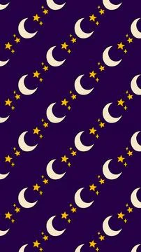 Crescent moon and stars pattern on purple background. Stock Illustration