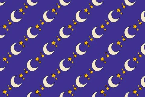 Crescent moon and stars pattern on purple background. Stock Illustration