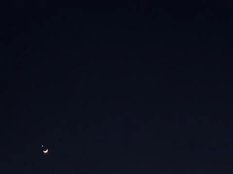 Crescent Moon and Venus Conjunction Night Sky Jakarta Indonesia Stock Photos