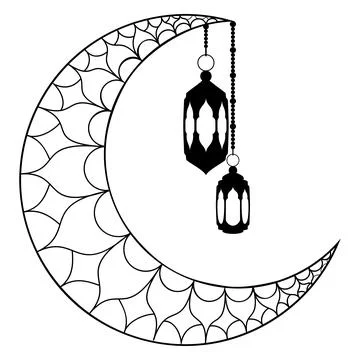 Crescent moon with arabic lantern Stock Illustration