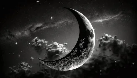 Crescent moon on a dark background. Stock Illustration