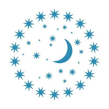 Crescent Moon with Decorative Star Circle. Celestial Vector Illustration Stock Illustration