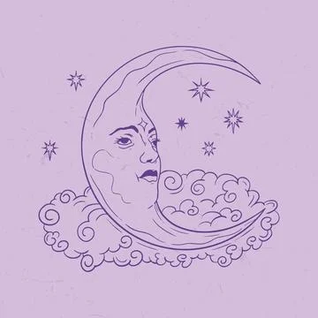 Crescent moon drawing illustration Ilustração Stock