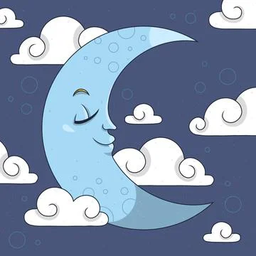Crescent moon drawing illustration Ilustração Stock