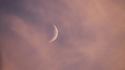 Crescent Moon Dusk Stock Footage 143284454