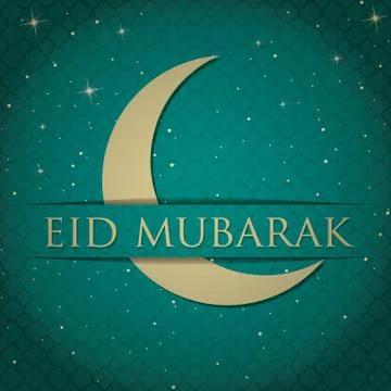 Crescent moon "Eid Mubarak" (Blessed Eid) card in vector format. Stock Illustration