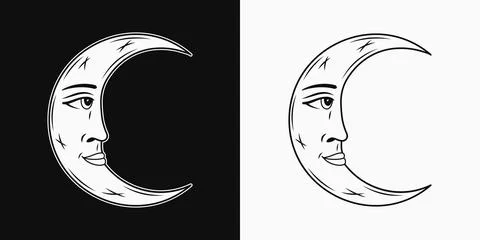 Crescent moon with face in profile Stock Illustration