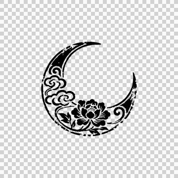 Crescent moon with floral element on black color design Illustrazione stock