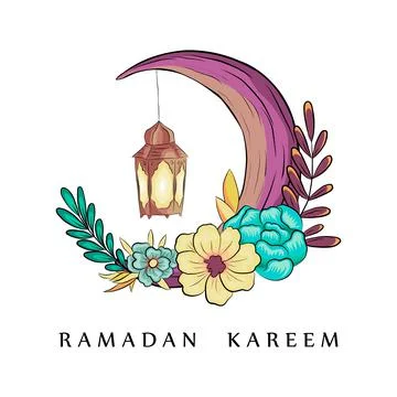 Crescent moon with flower composition. Trendy style illustration with rose an Stock Illustration