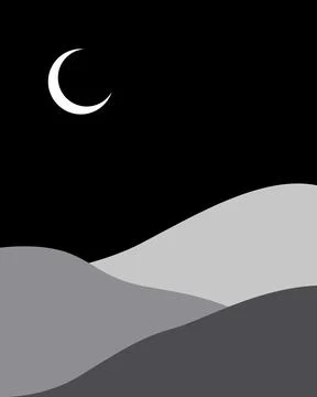 Crescent moon glows softly against deep night sky Ilustração Stock