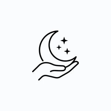 Crescent moon held in palm of hand icon representing night time sleep or ev.. Stock Illustration