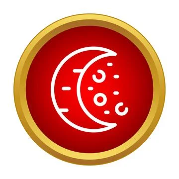 Crescent moon icon in red gold circle Stock Illustration