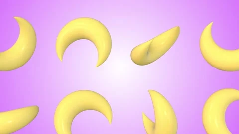 Crescent Moon Icons Falling on a Light Background. Moon 3D Animation. 4K Stock Footage 289062306