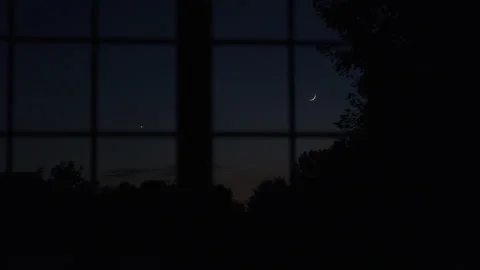 The Crescent Moon from Inside a House Window Stock Footage 270395892