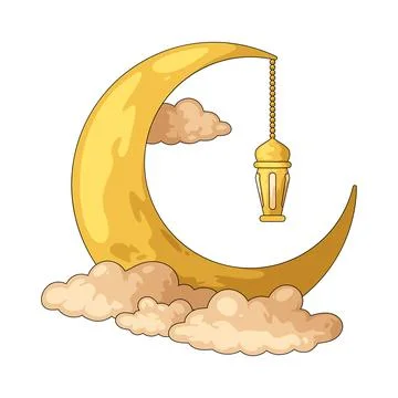 Crescent moon with lantern illustration Stock Illustration