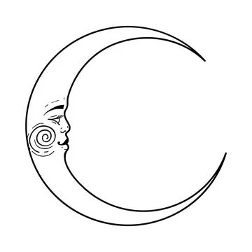 Crescent moon with a man s face, mystical celestial tattoo, magical symbol of Stock Illustration