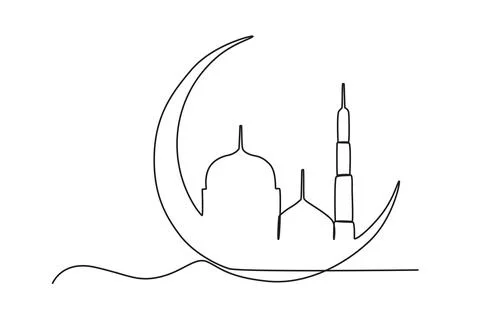 A crescent moon with a mosque inside Stock Illustration