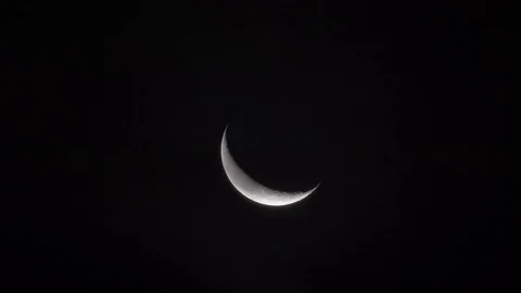 Crescent Moon in the Night Sky Stock Footage 109656922