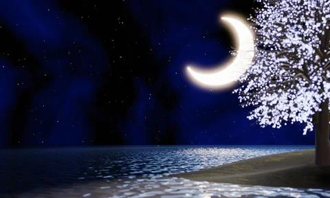 Crescent moon In the night sky there are stars in the sky. Super Moon in th.. Stock Illustration