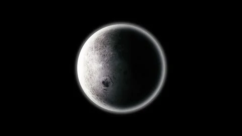 Crescent moon or planet glowing against a dark black space background Stock Footage 337080284