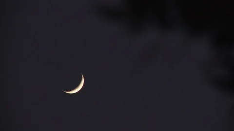 Crescent moon over Mina, Saudi Arabia during Hajj Stock Footage 86760260