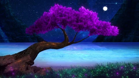 Crescent Moon over sea through parallax forest Stock Footage 306122295